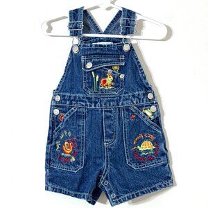 Vtg Flapdoodles Embroidered Denim Overalls 12M Shortalls Bugs Insects Animals